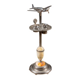 Vintage Chrome Airplane Smoking Stand With Marbled Glass Lamp Base For Sale