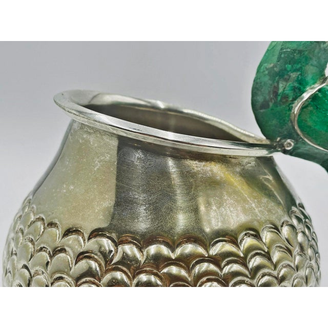 1960s Los Fajardo Taxco Toucan Pitcher Malachite Silver Plate For Sale - Image 13 of 18
