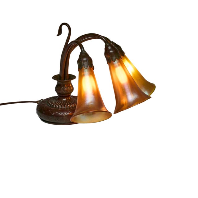 Antique Tiffany Studios Three-Light Lily Piano Lamp New York, Circa 1910 For Sale - Image 10 of 10
