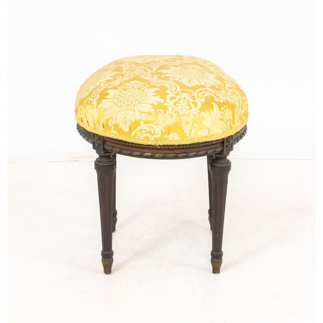 Late 20th Century Louis XVI Style Yellow Silk Upholstered Footstool For Sale - Image 5 of 6