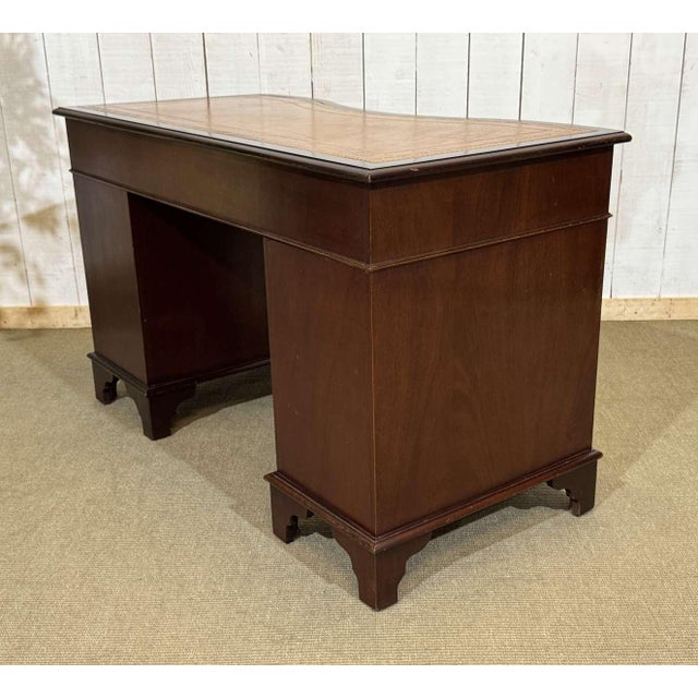 English Mahogany Desk with Drawers and Leather Top, 1950s For Sale - Image 10 of 16