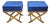 Pair Brass X Stools in Blue & Gold For Sale