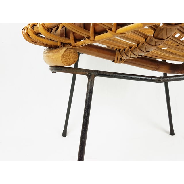 Mid-Century Italian Rattan and Black Metal Chair, 1950s For Sale - Image 4 of 14