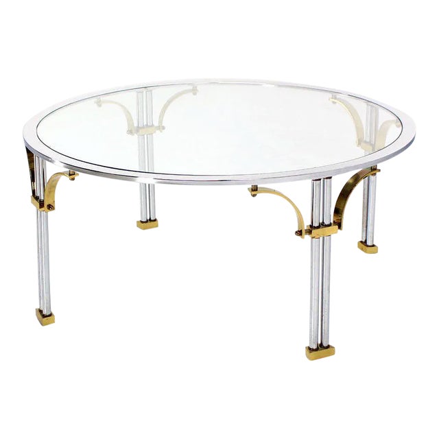 Mid Century Modern Chrome Brass and Glass Round Coffee Table For Sale - Image 10 of 10