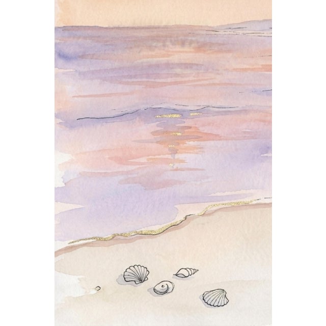 Pink Pastel Coastal Shoreline, Minimalist Beach Seascape Art Print, 24″ × 36″ For Sale - Image 8 of 9