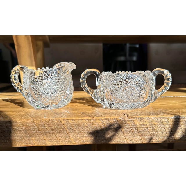 Antique Late 19th Century American Brilliant Period Crystal Hand Cut Sugar and Creamer Set- 2 Pieces For Sale - Image 9 of 10