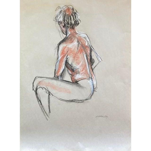 Original Life Drawing, "Seated Male Figure in Charcoal and Pastel" For Sale