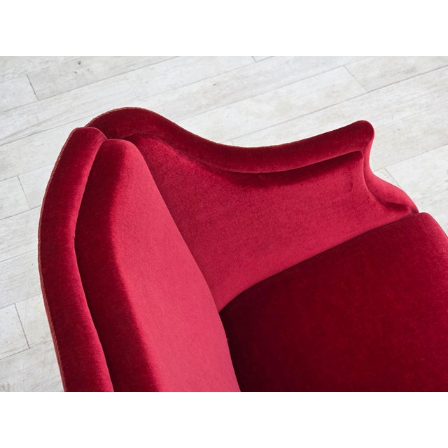Danish 2-Seater Sofa in Red Velour with Ash Legs, 1970s For Sale - Image 9 of 18