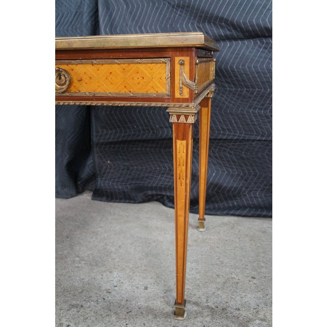 Antique French Louis XVI Kingwood Marquetry Leather Top Bureau Plat Writing Desk For Sale - Image 15 of 17