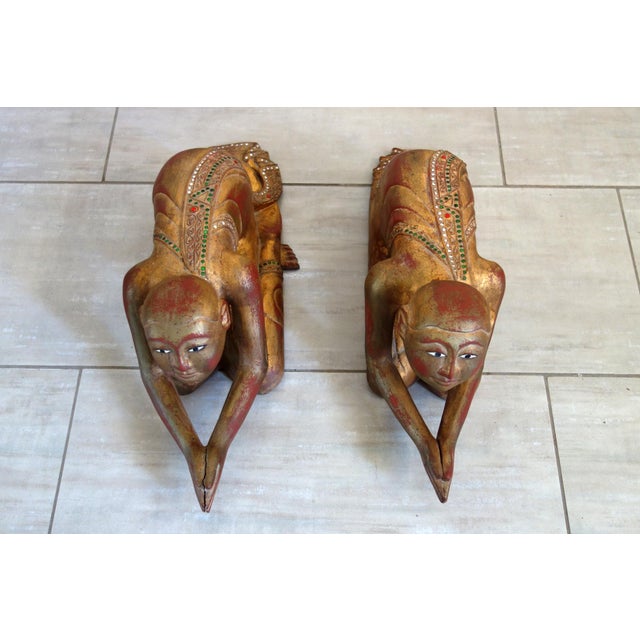 Burmese Artist, Statues of Buddhist Monks in Prayer, 19th Century, Wood, Set of 2 For Sale - Image 4 of 18
