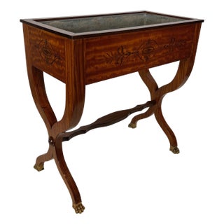 Early 19th Century Wooden planter with inlaid lovers, "X" base and bronze claw feet For Sale
