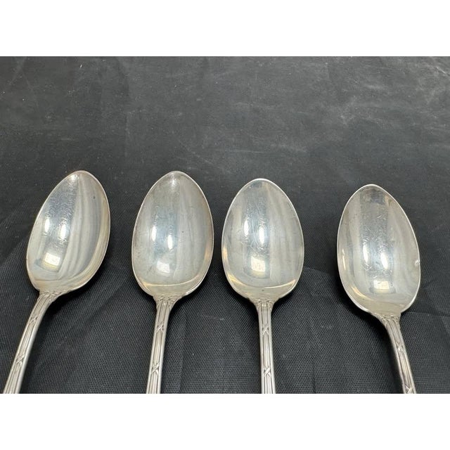 Art Nouveau Simpson Hall Miller Sterling Silver 6” Tablespoons Mille Fleurs Set of 4 Mono For Sale - Image 3 of 10