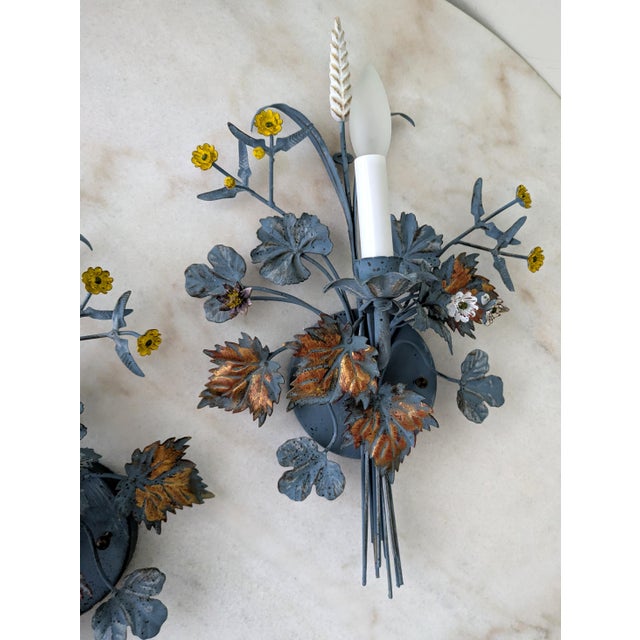 Metal 1940s Antique Italian Tole Electric Wall Sconces, a Pair For Sale - Image 7 of 9