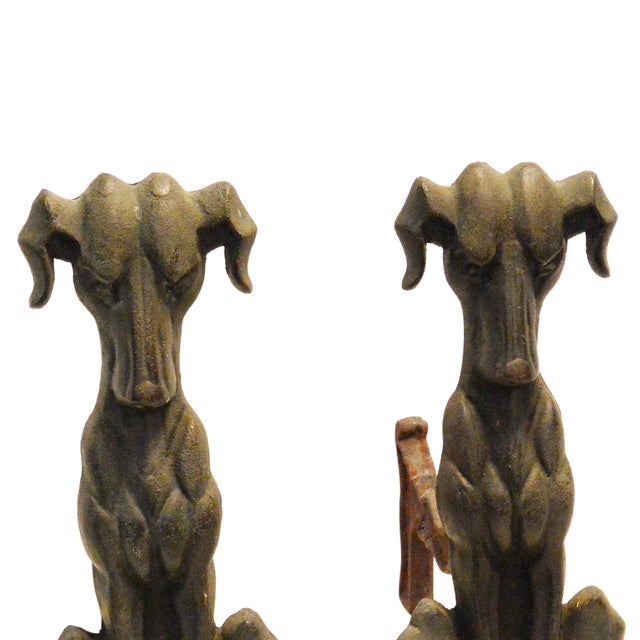 This wonderful, matched pair of solid cast iron, Art Deco dog andirons, were made during the 1920's through the mid 1930's...