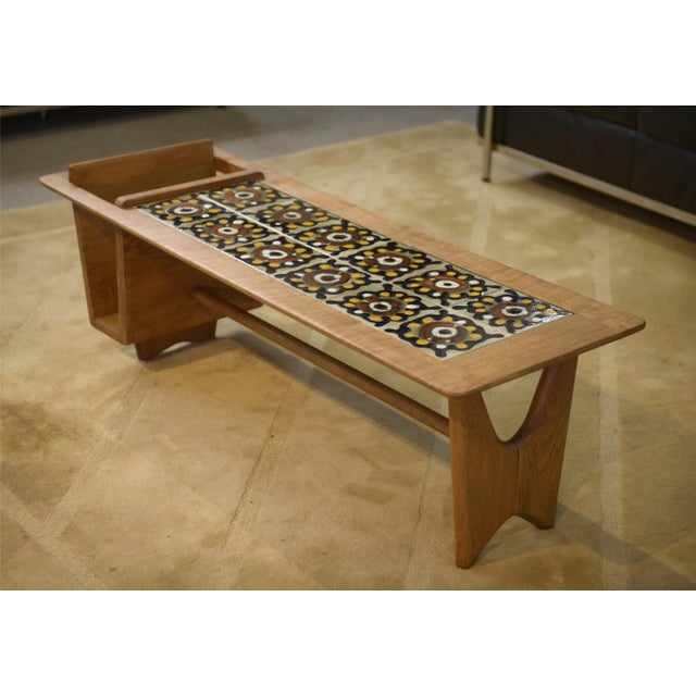 Coffee Table with Magazine Rack in Oak and Ceramic by Guillerme et Chambron for Votre Maison, 1950s For Sale - Image 6 of 12