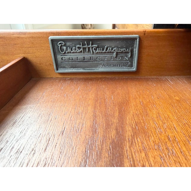 Wood Ernest Hemingway Thomasville Campaign Style Leather Brass Mahogany Desk & Chair For Sale - Image 7 of 18