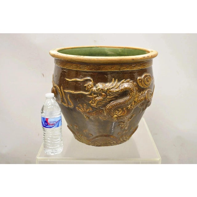 Antique Chinese Brown Glazed Ceramic Pottery Dragon Cachepot Jardinière - Pair For Sale - Image 12 of 12