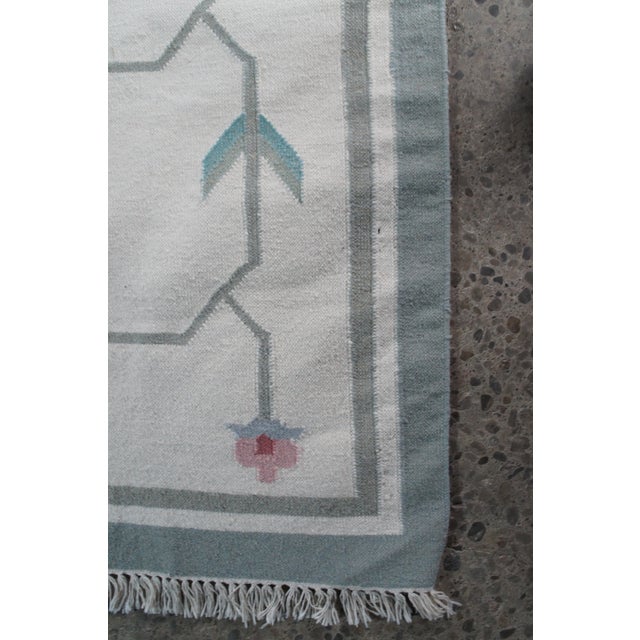 Textile Vintage Handwoven Indian Cotton Folk Art Style Kilim Flat Weave Area Rug 5' X 8' For Sale - Image 7 of 11