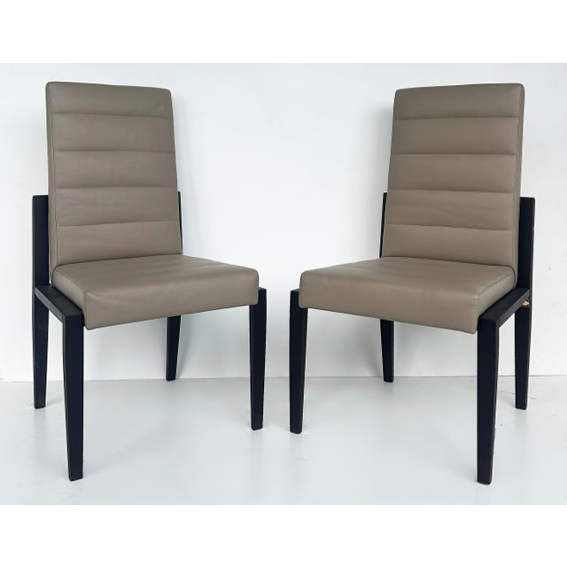 Umberto Asnago for Mobilidea Italian Leather/Oak Tall Chairs, Pair Offered for sale is a wonderful pair of Italian leather...