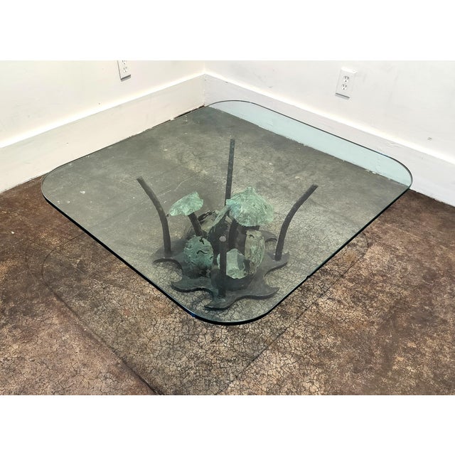 Silas Seandel Silas Seandel Bronze Coffee Table With Aquatic Plant Design- Signed For Sale - Image 4 of 9