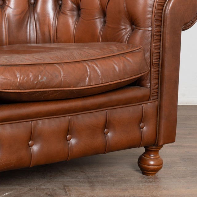 20th Century Vintage Brown Leather Chesterfield Two Seat Sofa Loveseat From Denmark For Sale - Image 12 of 14