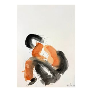 Orange Pose Seated, Watercolor and Pencil on Paper, 7 X 10 Inches For Sale