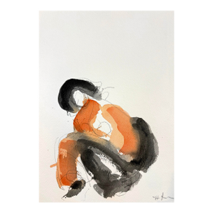 Orange Pose Seated, Watercolor and Pencil on Paper, 7 X 10 Inches