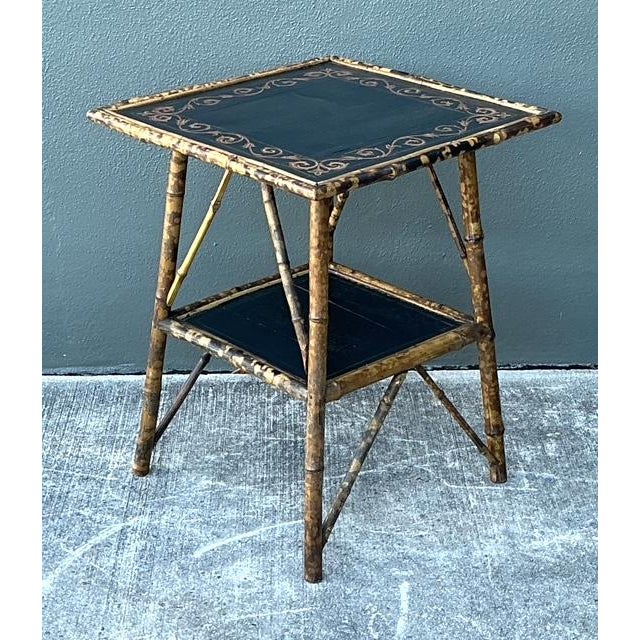 Chinoiserie Vintage Tortoise Bamboo Side Table For Sale - Image 3 of 12
