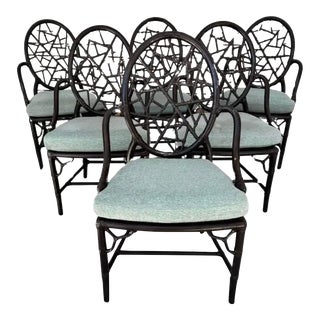 Set of Six McGuire of San Francisco "Cracked Ice" Dining Chairs For Sale