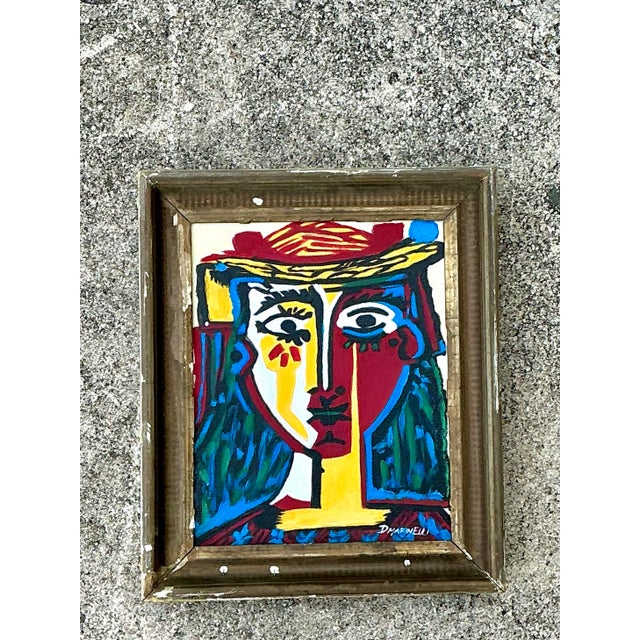 Vintage Original Homage to Picasso Original Oil on Canvas For Sale - Image 4 of 7