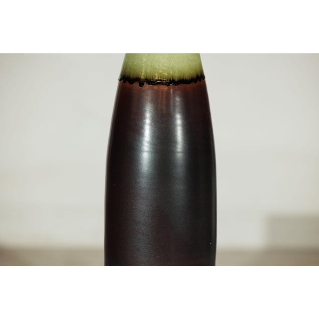 Artisan Tall Ceramic Vase with Charcoal Body and Moss Green Glazed Neck For Sale - Image 10 of 18