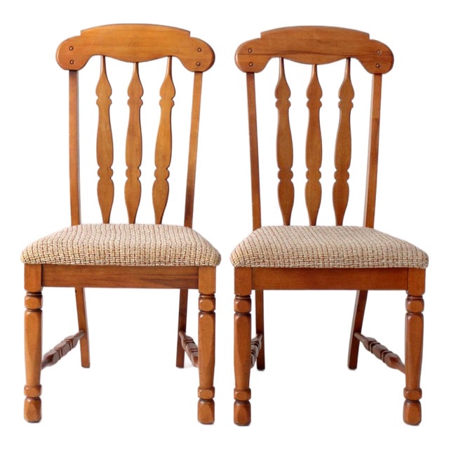Mid-Century Singer Furniture Wood Dining Chairs With Upholstered Seats Pair For Sale
