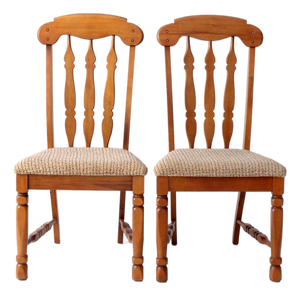 Mid-Century Singer Furniture Wood Dining Chairs With Upholstered Seats Pair