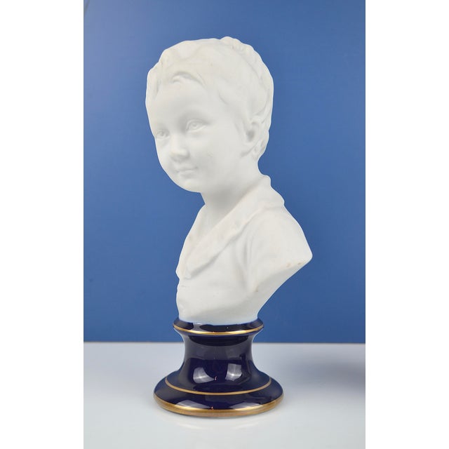 Blue After Houdon, Brongniart Children Busts, 1950s, Porcelain, Set of 2 For Sale - Image 8 of 14