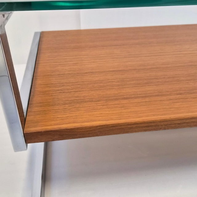 Vintage Coffee Table in Chrome-Plated Steel with Teak Veneer and Glass Top from Belgo Chrome, 1960s For Sale - Image 4 of 11
