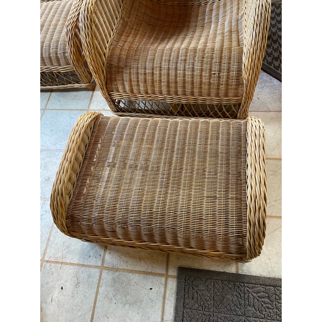 Boho Chic Vintage Smith & Hawken Wicker/Rattan Lounge Chairs With Ottomans For Sale - Image 3 of 14