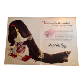 1946 Vintage Marshall Field Fur Salon Ad For Sale