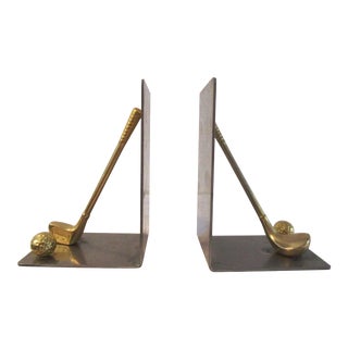 1970s Vintage Chrome & Brass Golf Bookends- a Pair For Sale