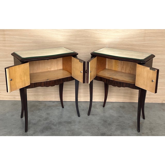 Early 20th Century Art Deco Italian Bedside Tables in Mahogany, 1950s, Set of 2 For Sale - Image 12 of 14