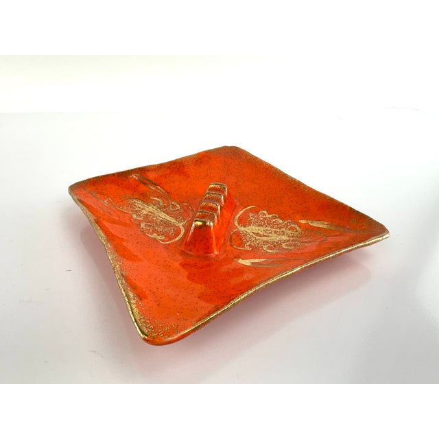 Ceramic Mid 20th Century Japanese Orange Glaze Ceramic Catchall For Sale - Image 7 of 9