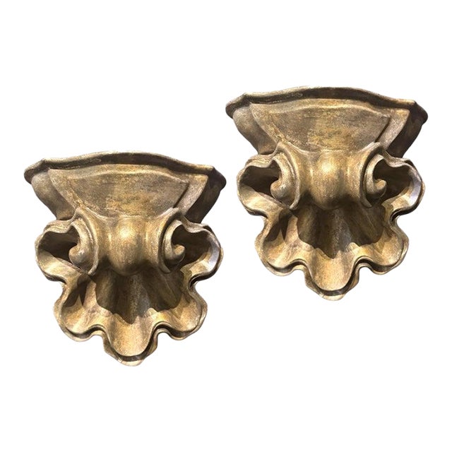 1930’s French Plaster Shell Sconces With 2 Interior Light - a Pair For Sale