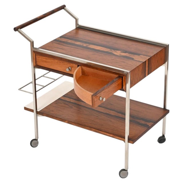 Serving Bar Cart with Drawers in Rosewood and Chrome by George Coslin, Italy, 1950s For Sale - Image 15 of 15