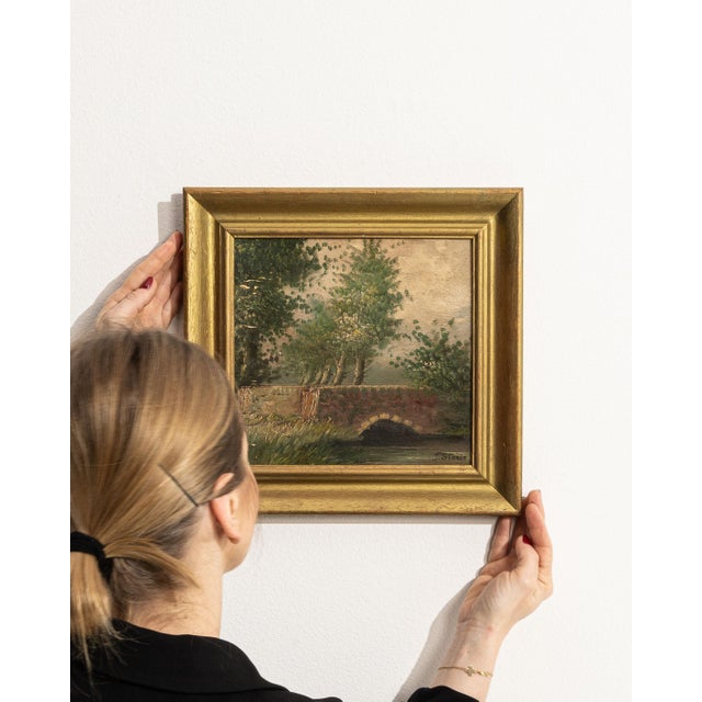 1930s Belgium Green Wood Painting For Sale - Image 10 of 13