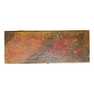 Antique 1920s Pyrography Box With Floral Motif With Brass Hinges and Clasp For Sale