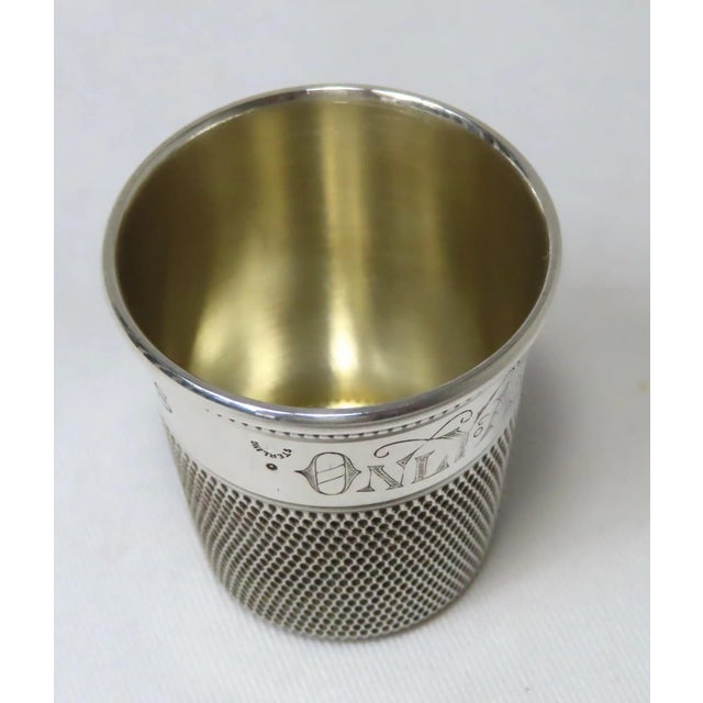 Early 20th Century Antique Sterling Silver "Only a Thimble Full" Motto Giant Sewing Thimble Shot Glass For Sale - Image 5 of 13
