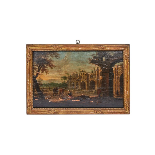 Set of 4 capriccio landscape oil on board paintings from the area of Florence