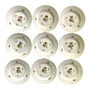 KPM Berlin Porcelain Neuosier Flowers. Floral Butterflies Gold 9 Plates.