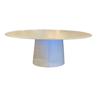 1990s Lacquered Oval Pedestal White Dining Table For Sale