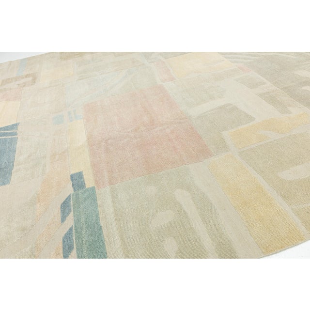 Contemporary Hand-Woven Modernist Abstract Wool Rug in Muted Pastel Color Block For Sale - Image 10 of 12