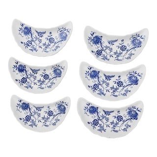 Vintage Blue Onion or Danube - Crescent Plate Bone Dishes Set of 6 - Great for the Hostess With the Mostest & Blue & White Collectors - See Pics! For Sale